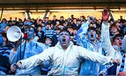 11 March 2025; St Vincent's Castleknock College supporters celebrate after their side's victory in the Bank of Ireland Leinster Rugby Boys Schools Junior Cup semi-final match between Blackrock College and St Vincent's Castleknock College at Energia Park in Dublin. Photo by Shauna Clinton/Sportsfile
