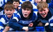 11 March 2025; Blackrock College supporters during the Bank of Ireland Leinster Rugby Boys Schools Junior Cup semi-final match between Blackrock College and St Vincent's Castleknock College at Energia Park in Dublin. Photo by Shauna Clinton/Sportsfile