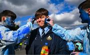 11 March 2025; St Vincent's Castleknock College supporters paint the faces of fellow students before the Bank of Ireland Leinster Rugby Boys Schools Junior Cup semi-final match between Blackrock College and St Vincent's Castleknock College at Energia Park in Dublin. Photo by Shauna Clinton/Sportsfile