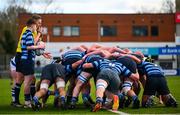 11 March 2025; A general view of a scrum during the Bank of Ireland Leinster Rugby Boys Schools Junior Cup semi-final match between Blackrock College and St Vincent's Castleknock College at Energia Park in Dublin. Photo by Shauna Clinton/Sportsfile