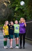 11 March 2025; Railway Union Football Club's Mai Coonan, Jessica Lyons, Jessie Keating and coach Lisa Lyons at St Stephen's Green in Dublin, ahead of the launch of FAI's Women & Girls' Football Action Plan held at the Mansion House in Dublin. Photo by Stephen McCarthy/Sportsfile