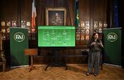 11 March 2025; FAI's head of women and girls football Hannah Dingley at the launch of FAI's Women & Girls' Football Action Plan held at the Mansion House in Dublin. Photo by Stephen McCarthy/Sportsfile