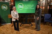 11 March 2025; Lord Mayor of Dublin Emma Blain and FAI's head of women and girls football Hannah Dingley at the launch of FAI's Women & Girls' Football Action Plan held at the Mansion House in Dublin. Photo by Stephen McCarthy/Sportsfile