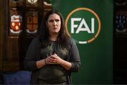 11 March 2025; FAI's head of women and girls football Hannah Dingley at the launch of FAI's Women & Girls' Football Action Plan held at the Mansion House in Dublin. Photo by Stephen McCarthy/Sportsfile