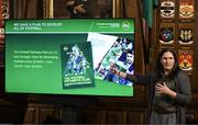 11 March 2025; FAI's head of women and girls football Hannah Dingley at the launch of FAI's Women & Girls' Football Action Plan held at the Mansion House in Dublin. Photo by Stephen McCarthy/Sportsfile