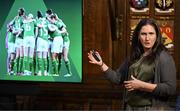 11 March 2025; FAI's head of women and girls football Hannah Dingley at the launch of FAI's Women & Girls' Football Action Plan held at the Mansion House in Dublin. Photo by Stephen McCarthy/Sportsfile