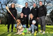 12 March 2025; In attendance are, from left, Cork camogie player Amy O'Connor, Galway footballer Shane Walsh, GPA chief executive officer Tom Parsons, Leitrim footballer Clare Owens, Irish Guide Dogs for the Blind chief executive Tim O’Mahony, and Monaghan footballer Dessie Ward, with ambassador guide dog Belle, front, and guide dog Paris during the launch of the GPA and Irish Guide Dogs for the Blind official charity partnership between the two organisations for 2025, at the National Botanic Gardens of Ireland in Glasnevin, Dublin. Photo by Seb Daly/Sportsfile