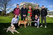 12 March 2025; In attendance are, from left, Cork camogie player Amy O'Connor, with ambassador dog Belle, Galway footballer Shane Walsh, GPA chief executive officer Tom Parsons, with guide dog Paris, Irish Guide Dogs for the Blind Balbriggan branch chair and guide dog owner Tom O’Neill, and his guide dog Qeb, Irish Guide Dogs for the Blind chief executive Tim O’Mahony, Leitrim footballer Clare Owens, front, and Monaghan footballer Dessie Ward during the launch of the GPA and Irish Guide Dogs for the Blind official charity partnership between the two organisations for 2025, at the National Botanic Gardens of Ireland in Glasnevin, Dublin. Photo by Seb Daly/Sportsfile