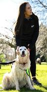12 March 2025; Cork camogie player Amy O'Connor and ambassador guide dog Belle during the launch of the GPA and Irish Guide Dogs for the Blind official charity partnership between the two organisations for 2025, at the National Botanic Gardens of Ireland in Glasnevin, Dublin. Photo by Seb Daly/Sportsfile