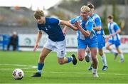 12 March 2025; Jack Luff of Blackrock College in action against Jack O'Malley of Rice College during the FAI Schools Dr Tony O'Neill Senior National Cup final match between Blackrock College and Rice College at Athlone Town Stadium in Athlone, Westmeath. Photo by Matt Browne/Sportsfile