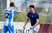 12 March 2025; Cormac Sheahan of Blackrock College celebrates after scoring a goal during the FAI Schools Dr Tony O'Neill Senior National Cup final match between Blackrock College and Rice College at Athlone Town Stadium in Athlone, Westmeath. Photo by Matt Browne/Sportsfile