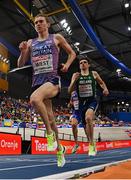 9 March 2025; Andrew Coscoran of Ireland, right, on his way to finishing sixth in the men's 3000m during day four of the European Athletics Indoor Championships 2025 at the Omnisport Apeldoorn in Apeldoorn, Netherlands. Photo by Sam Barnes/Sportsfile