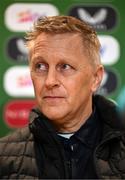13 March 2025; Republic of Ireland head coach Heimir Hallgrimsson during a press conference at FAI Headquarters in Abbotstown, Dublin, following a Republic of Ireland squad announcement. Photo by Stephen McCarthy/Sportsfile