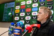 13 March 2025; Republic of Ireland head coach Heimir Hallgrimsson during a press conference at FAI Headquarters in Abbotstown, Dublin, following a Republic of Ireland squad announcement. Photo by Stephen McCarthy/Sportsfile