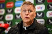 13 March 2025; Republic of Ireland head coach Heimir Hallgrimsson during a press conference at FAI Headquarters in Abbotstown, Dublin, following a Republic of Ireland squad announcement. Photo by Stephen McCarthy/Sportsfile