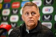 13 March 2025; Republic of Ireland head coach Heimir Hallgrimsson during a press conference at FAI Headquarters in Abbotstown, Dublin, following a Republic of Ireland squad announcement. Photo by Stephen McCarthy/Sportsfile