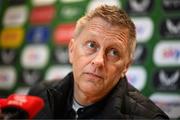 13 March 2025; Republic of Ireland head coach Heimir Hallgrimsson during a press conference at FAI Headquarters in Abbotstown, Dublin, following a Republic of Ireland squad announcement. Photo by Stephen McCarthy/Sportsfile