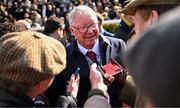 13 March 2025; Former Manchester United manager, and part owner of Caldwell Potter, Sir Alex Ferguson is interviewed after victory in the Jack Richards Novices Limited Handicap Chase on day three of the Cheltenham Racing Festival at Prestbury Park in Cheltenham, England. Photo by David Fitzgerald/Sportsfile