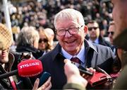 13 March 2025; Former Manchester United manager, and part owner of Caldwell Potter, Sir Alex Ferguson is interviewed after victory in the Jack Richards Novices Limited Handicap Chase on day three of the Cheltenham Racing Festival at Prestbury Park in Cheltenham, England. Photo by David Fitzgerald/Sportsfile
