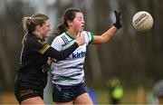 13 March 2025; Siun Fiztgibbon of TUS Midwest tackles Mairead Hickey of University of Limerick during the 2025 AIG Lagan Cup final match between TUS Midwest and University of Limerick at Queen's Sport in Belfast. Photo by Shauna Clinton/Sportsfile