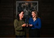 13 March 2025; Cavan star Sinéad Greene is presented with The Croke Park Hotel/LGFA Player of the Month award for February 2025 by Olivia Colgan, Business Development Executive, The Croke Park Hotel, at The Croke Park Hotel in Jones Road, Dublin. Sinéad was in excellent form for Cavan, who lead Division 3 of the Lidl NFL, during the month of February. Photo by Tyler Miller/Sportsfile