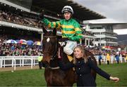 13 March 2025; Jockey Mark Walsh, aboard Fact To File, celebrates after winning the Ryanair Chase on day three of the Cheltenham Racing Festival at Prestbury Park in Cheltenham, England. Photo by Harry Murphy/Sportsfile