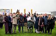 13 March 2025; Jockey Rachael Blackmore and winning connections celebrate with Bob Olinger after winning the Paddy Power Stayers' Hurdle on day three of the Cheltenham Racing Festival at Prestbury Park in Cheltenham, England. Photo by David Fitzgerald/Sportsfile