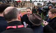 13 March 2025; Trainer Henry de Bromhead is interviewed after he sent out Bob Olinger to win the Paddy Power Stayers' Hurdle during day three of the Cheltenham Racing Festival at Prestbury Park in Cheltenham, England. Photo by Harry Murphy/Sportsfile