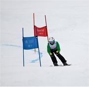 13 March 2025; Caolan McConville of Team Ireland, a member of Skiability Northern Ireland, Aghaghallon, Antrim, on his way to win a Gold Medal in the Advance Super G event during day five of the Turin 2025 Special Olympics World Winter Games in Sestriere, Italy. Photo by Ray McManus/Sportsfile