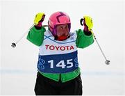 13 March 2025; Lucy Best of Team Ireland, a member of Skiability Northern Ireland, Balinderry, Antrim, on her way to winning a Gold Medal in the Novice Super G, division F3, during day five of the Turin 2025 Special Olympics World Winter Games in Sestriere, Italy. Photo by Ray McManus/Sportsfile
