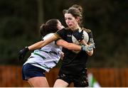 13 March 2025; Shannon O Grady of TUS Midwest is tackled by Neesha Whelan of University of Limerick during the 2025 AIG Lagan Cup final match between TUS Midwest and University of Limerick at Queen's Sport in Belfast. Photo by Shauna Clinton/Sportsfile