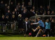 13 March 2025; Daragh Gilbourne of UCD kicks a conversion during the annual men’s Rugby Colours match between Dublin University and UCD at UCD Bowl in Dublin. Photo by Sam Barnes/Sportsfile