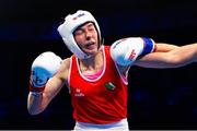 13 March 2025; Aoife O’Rourke of Ireland in action against Aziza Zokirova of Uzbekistan in their 70-75kg Elite Women Quarter-Final bout during the 2025 IBA Women's World Boxing Championships quarter-finals at the Cair Sports Center in Niš, Serbia. Photo by Nikola Krstic/Sportsfile