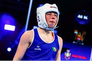 13 March 2025; Lisa O’Rourke of Ireland in action against Saida Lahmidi of Morocco in their Elite Women 66-70kg light middle quarter-final bout during the 2025 IBA Women's World Boxing Championships quarter-finals at the Cair Sports Center in Niš, Serbia. Photo by Nikola Krstic/Sportsfile