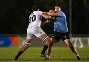 13 March 2025; Evan Moynihan of UCD in action against Steve Woods of Dublin University during the annual men’s Rugby Colours match between Dublin University and UCD at UCD Bowl in Dublin. Photo by Sam Barnes/Sportsfile