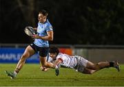 13 March 2025; Alex O'Grady of UCD in action against Donie Grehan of Dublin University during the annual men’s Rugby Colours match between Dublin University and UCD at UCD Bowl in Dublin. Photo by Sam Barnes/Sportsfile