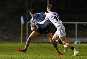 13 March 2025; Ross Deegan of UCD in action against Noah Byrne of Dublin University during the annual men’s Rugby Colours match between Dublin University and UCD at UCD Bowl in Dublin. Photo by Sam Barnes/Sportsfile