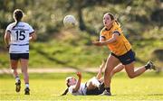 14 March 2025; Christina Charters of DCU DÉ in action against Lauren Garland of UU Belfast during the 2025 Ladies AIG HEC O'Connor Cup semi-final match between DCU Dóchas Éireann and UU Belfast at Queen's Sport, Queens University, Belfast. Photo by Shauna Clinton/Sportsfile
