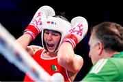 14 March 2025; Aoife O’Rourke of Ireland during their 70-75kg Elite Women middleweight semi-final bout match against Nikolina Gajic of Serbia at the 2025 IBA Women's World Boxing Championships quarter-finals at the Cair Sports Center in Niš, Serbia. Photo by Nikola Krstic/Sportsfile