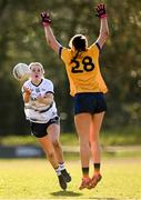14 March 2025; Lauren Garland of UU Belfast makes a pass during the 2025 Ladies AIG HEC O'Connor Cup semi-final match between DCU Dóchas Éireann and UU Belfast at Queen's Sport, Queens University, Belfast. Photo by Shauna Clinton/Sportsfile