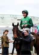 14 March 2025; Jockey Paul Townend, aboard Jasmin De Vaux, celebrates after winning The Albert Bartlett  Novices’ Hurdle Race on day four of the Cheltenham Racing Festival at Prestbury Park in Cheltenham, England. Photo by Harry Murphy/Sportsfile