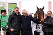 14 March 2025; Part-owner Anthony Bromley, right, celebrates with former jockey Daryl Jacob, after winning The Albert Bartlett  Novices’ Hurdle Race with Jasmin De Vaux on day four of the Cheltenham Racing Festival at Prestbury Park in Cheltenham, England. Photo by Harry Murphy/Sportsfile