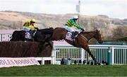 14 March 2025; Inothewayurthinkin, with Mark Walsh up, jumps the last ahead of eventual second place Galopin Des Champs, with Paul Townend up, on their way to winning Boodles Cheltenham Gold Cup Steeple Chase on day four of the Cheltenham Racing Festival at Prestbury Park in Cheltenham, England. Photo by Harry Murphy/Sportsfile
