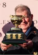 14 March 2025; Winning owner JP McManus with the Boodles Cheltenham Gold Cup after Inothewayurthinkin won the Boodles Cheltenham Gold Cup Steeple Chase on day four of the Cheltenham Racing Festival at Prestbury Park in Cheltenham, England. Photo by Harry Murphy/Sportsfile