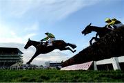 14 March 2025; Inothewayurthinkin, with Mark Walsh up, jump the last on their way to winning the Boodles Cheltenham Gold Cup Steeple Chase, ahead of second placed Galopin Des Champs, with Paul Townend up, on day four of the Cheltenham Racing Festival at Prestbury Park in Cheltenham, England. Photo by Harry Murphy/Sportsfile