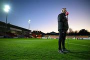 14 March 2025; Bohemians manager Alan Reynolds speaks to Virgin Media Sport before the SSE Airtricity Men's Premier Division match between St Patrick's Athletic and Bohemians at Richmond Park in Dublin. Photo by Stephen McCarthy/Sportsfile