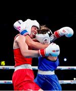 14 March 2025; Lisa O’Rourke of Ireland, left, in action against Natalya Bogdanova of Kazakhstan in their Elite Women 66-70kg light middleweight semi-final bout during the 2025 IBA Women's World Boxing Championships quarter-finals at the Cair Sports Center in Niš, Serbia. Photo by Nikola Krstic/Sportsfile