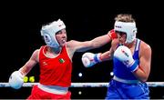 14 March 2025; Lisa O’Rourke of Ireland, left, in action against Natalya Bogdanova of Kazakhstan in their Elite Women 66-70kg light middleweight semi-final bout during the 2025 IBA Women's World Boxing Championships quarter-finals at the Cair Sports Center in Niš, Serbia. Photo by Nikola Krstic/Sportsfile