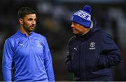 14 March 2025; Waterford manager Keith Long speaks to Padraig Amond of Waterford before the SSE Airtricity Men's Premier Division match between Galway United and Waterford at Eamonn Deacy Park in Galway. Photo by Tyler Miller/Sportsfile
