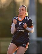 14 March 2025; Alannah Devereux of ATU Galway celebrates after scoring a goal during the 2025 Ladies AIG Hec Donaghy Cup final match between ATU Galway and Marino at Queen's Sport, Queens University, Belfast. Photo by Shauna Clinton/Sportsfile